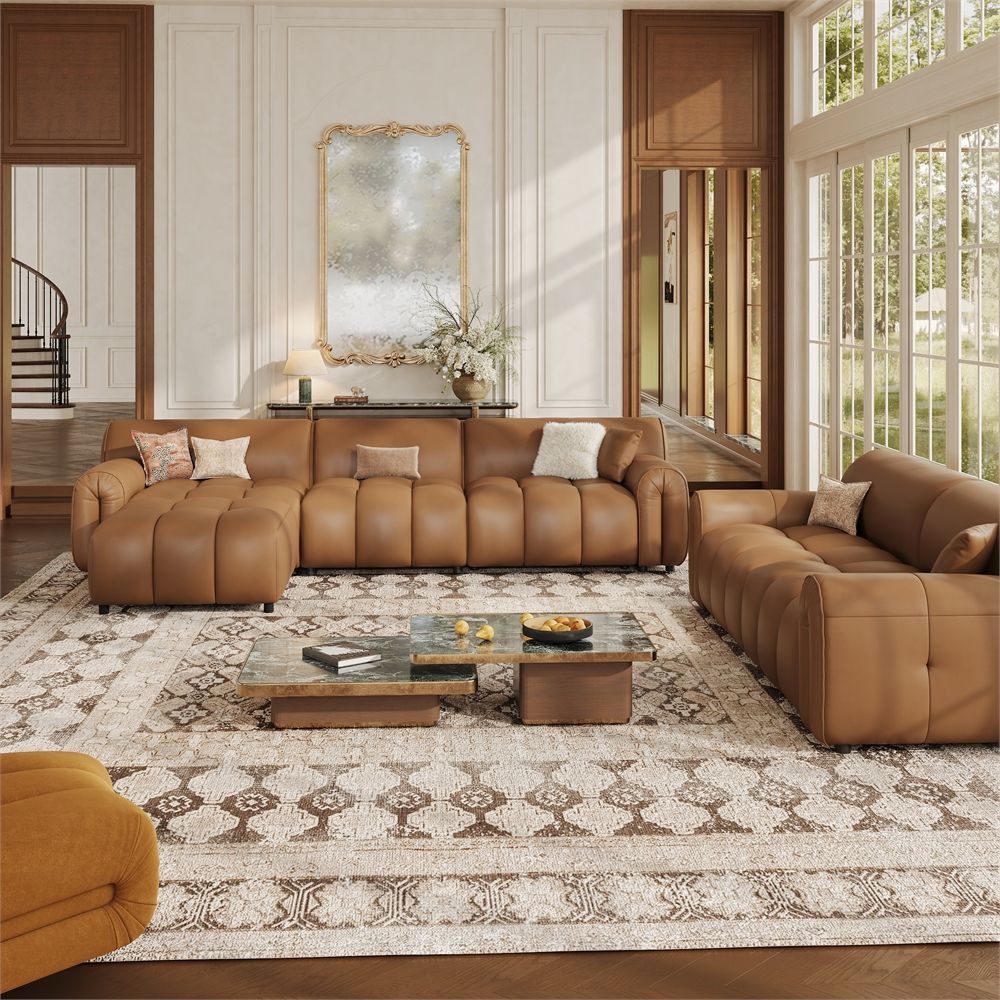 Modular Sofas Caramel Genuine Leather Sofa Set