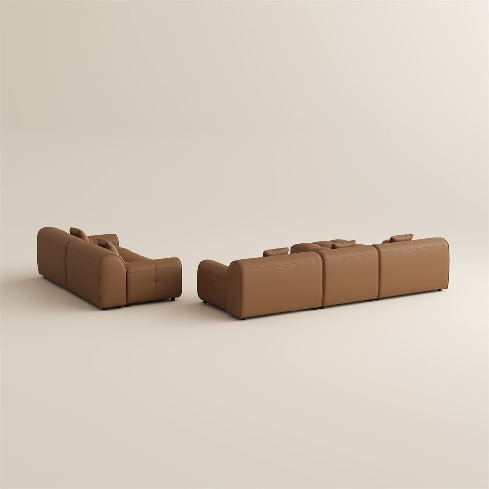 High Caramel Genuine Leather Sofa Set