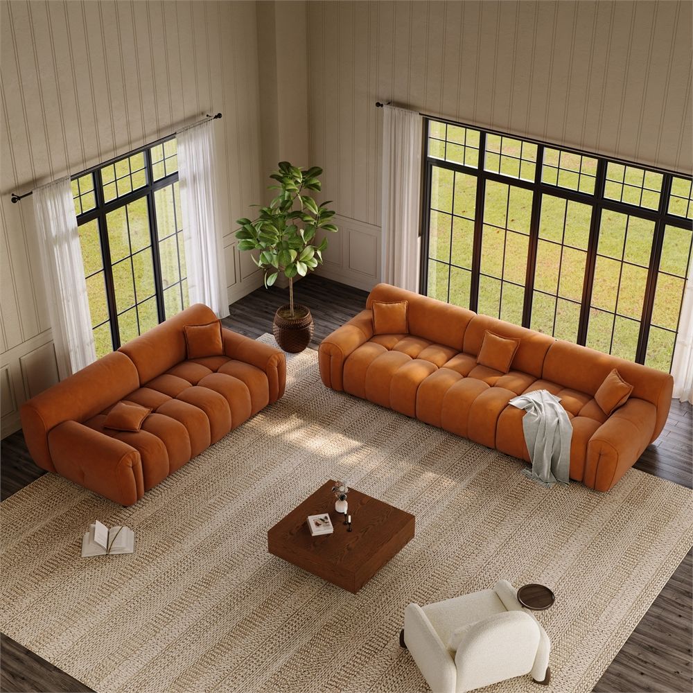 Orange Velvet Sofa Set