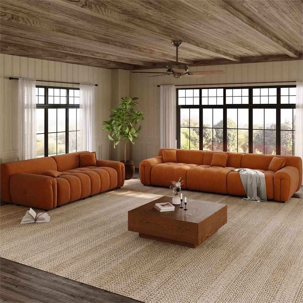 Orange Velvet Sofa Set