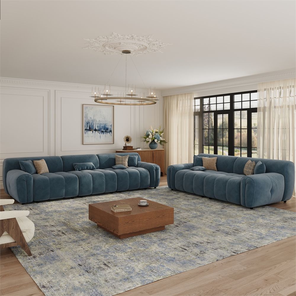 Blue Velvet Sofa Set