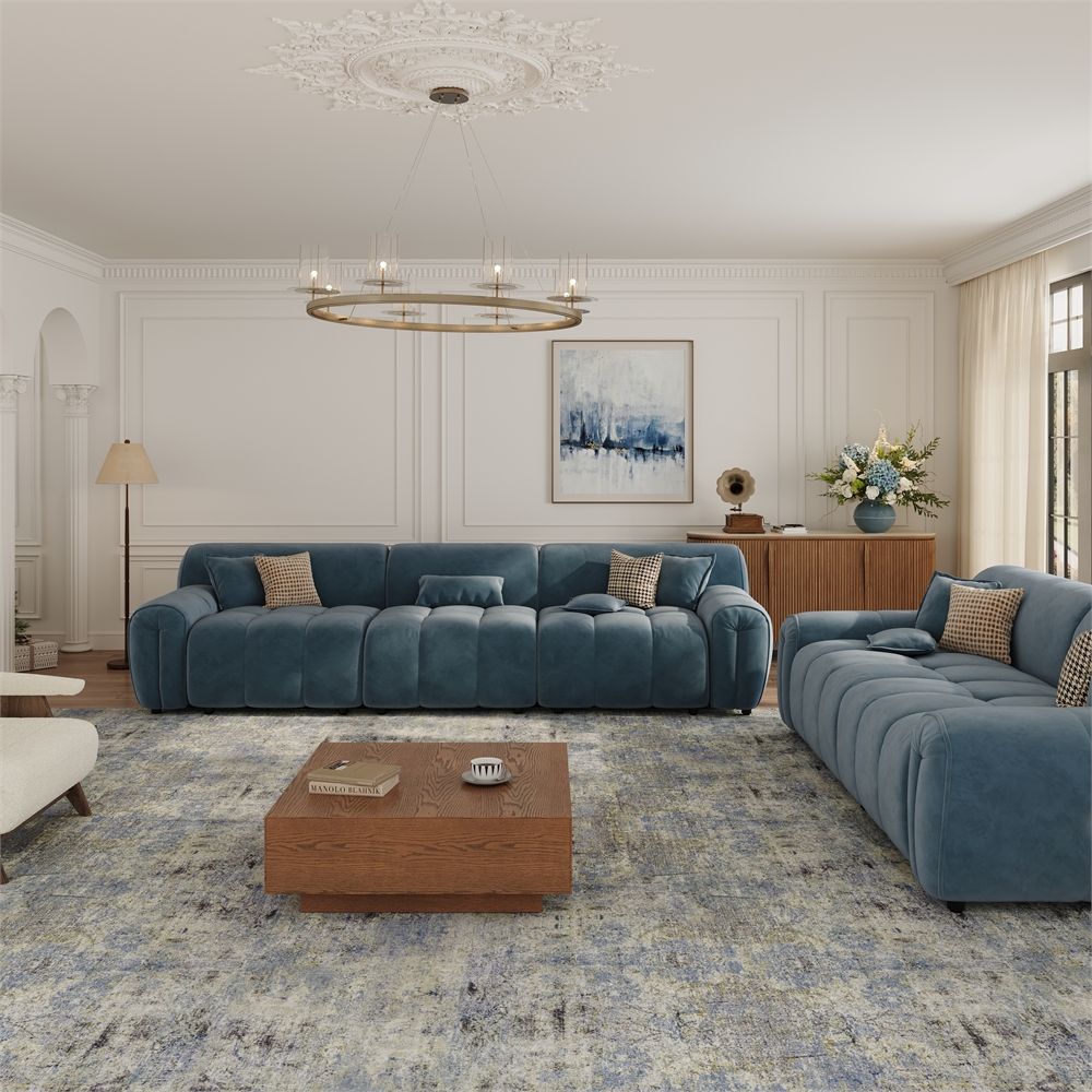 Blue Velvet Sofa Set