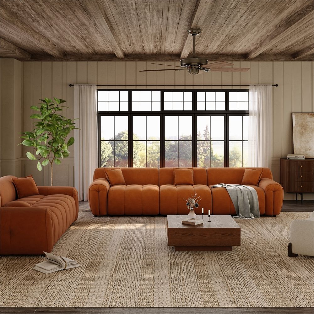 Orange Velvet Sofa Set