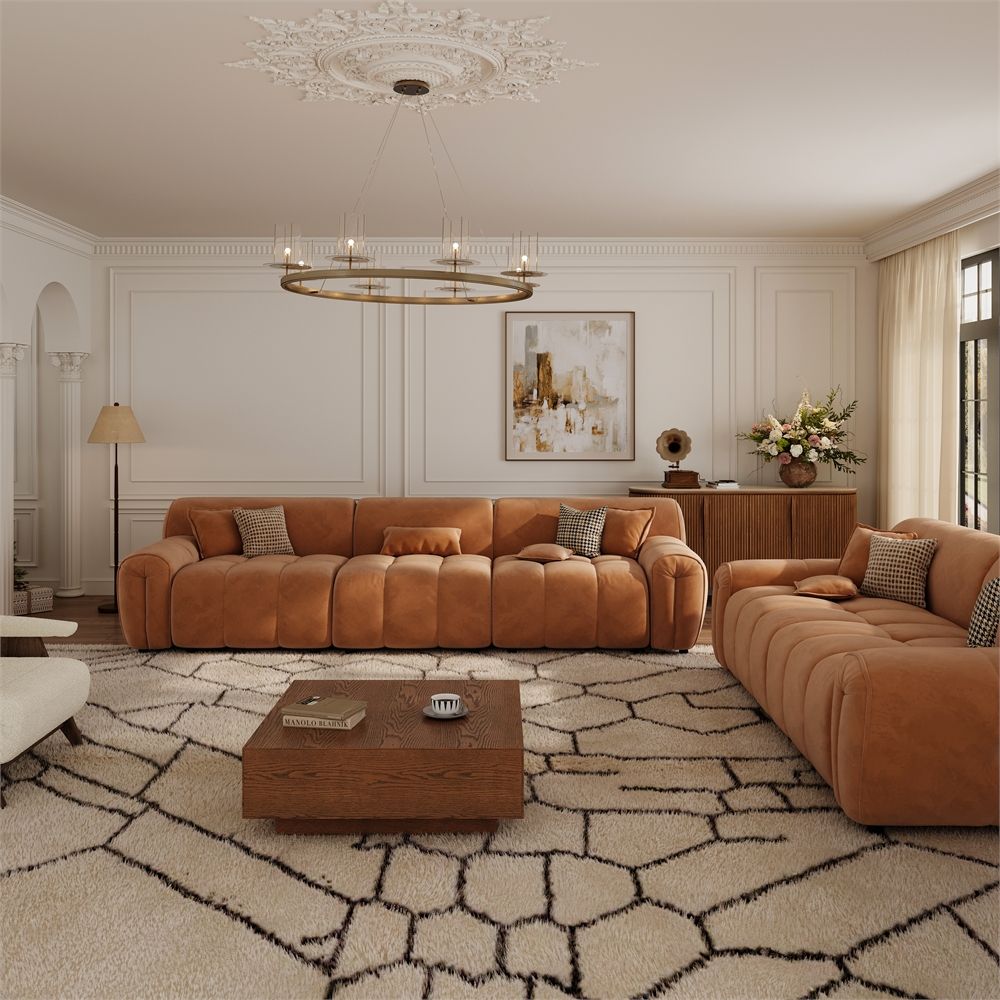 Brown Velvet Sofa Set