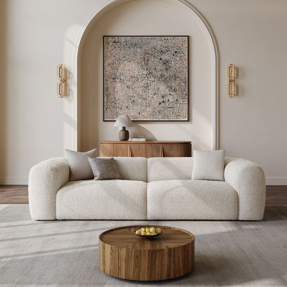 Curved Armrest Beige teddy fleece Sofas & Loveseats