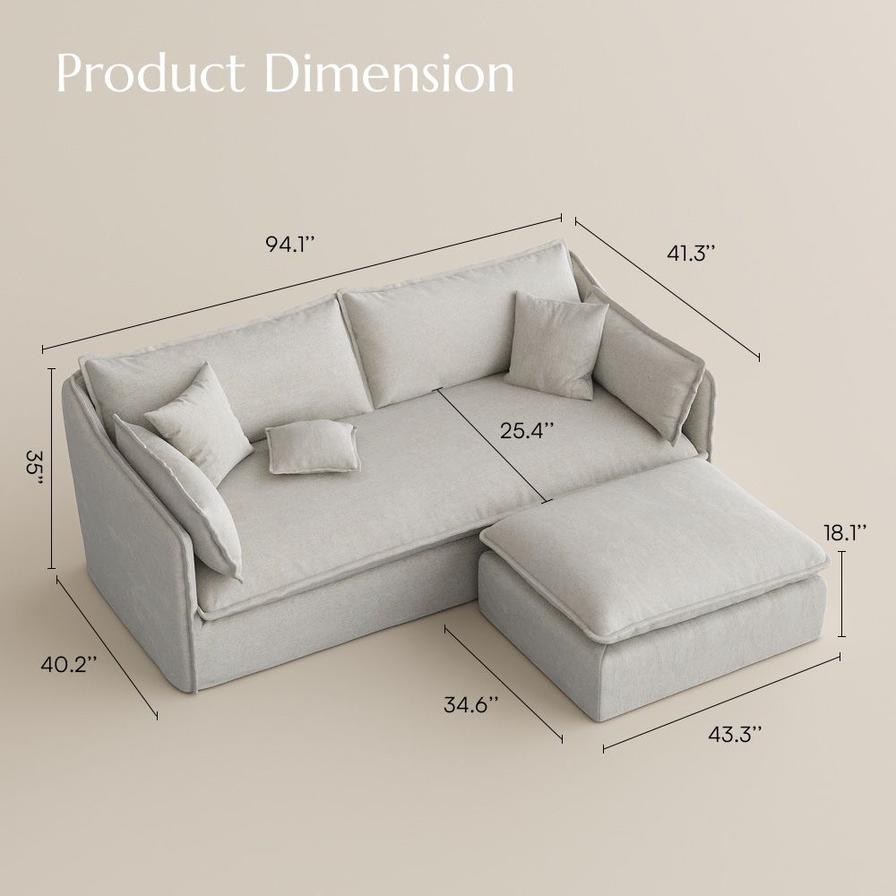Removable Beige Cotton and Linen Sofas & Loveseats