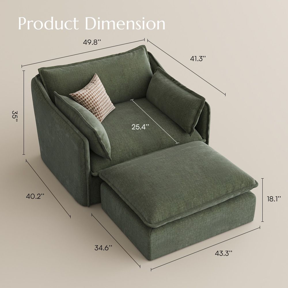 Luna Green Cotton and Linen Sofas & Loveseats