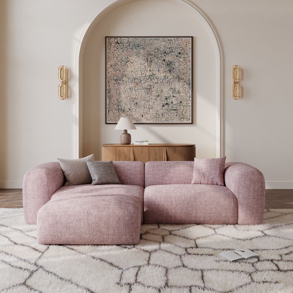 Curved Armrest Pink Chenille Sofas & Loveseats
