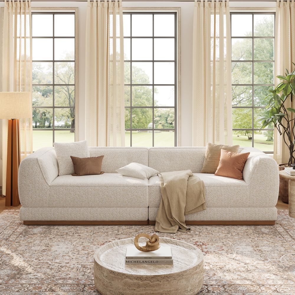 3-4 Seater Light Khaki + Beige Chenille Sofas & Loveseats