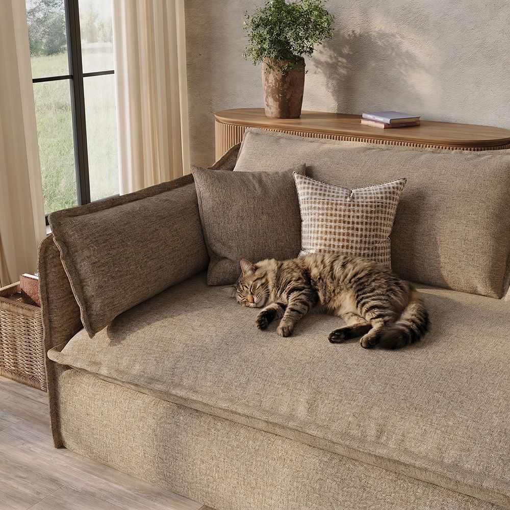 Mid Century Modern Khaki Cotton and Linen Sofas & Loveseats