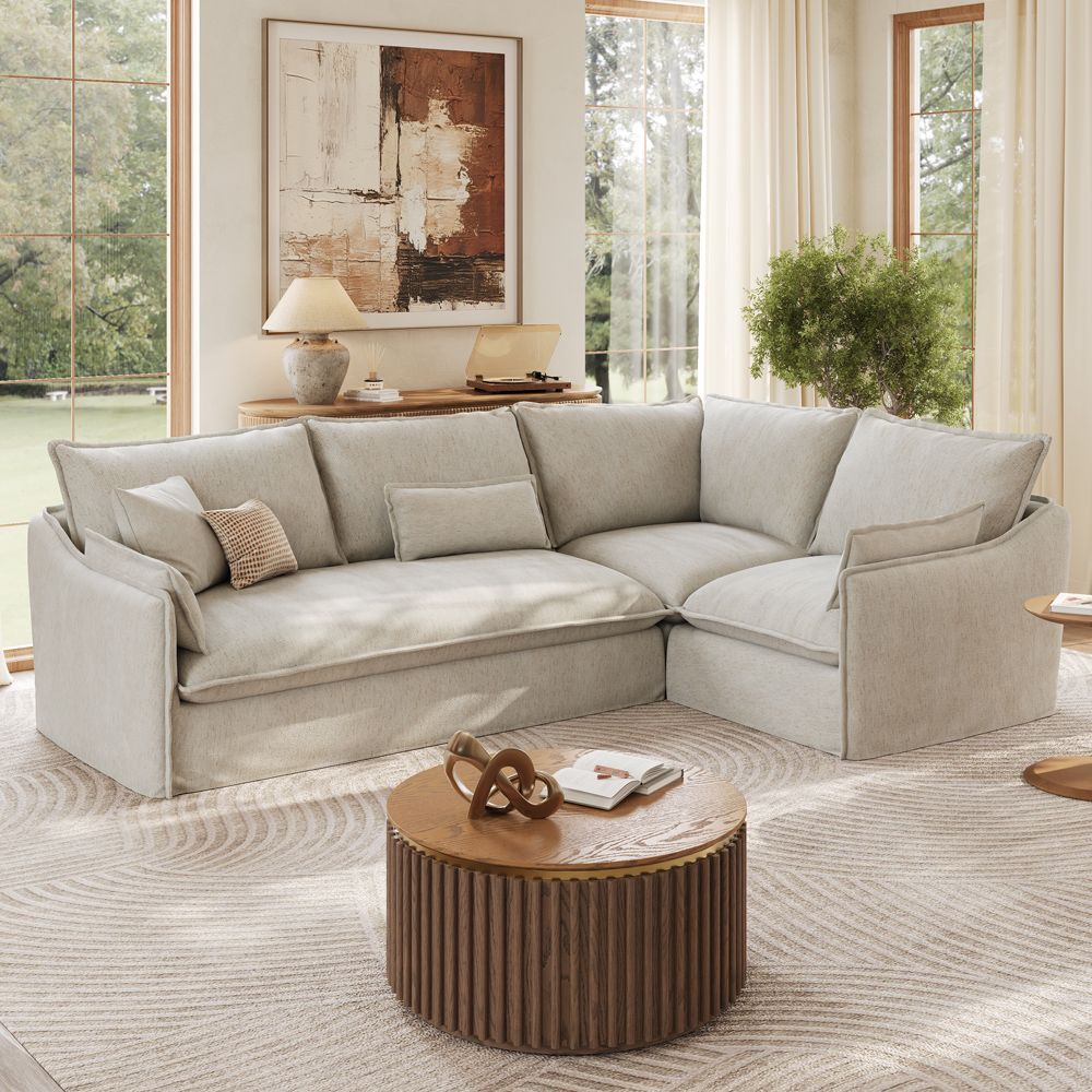 Medium Beige Cotton and Linen Sofas & Loveseats