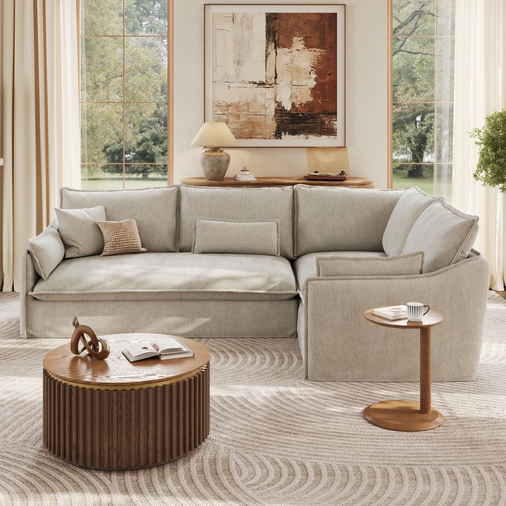 Bedroom Beige Cotton and Linen Sofas & Loveseats