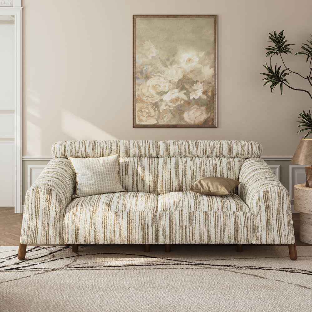 Brown Brown&Beige Cotton and Linen Sofas & Loveseats
