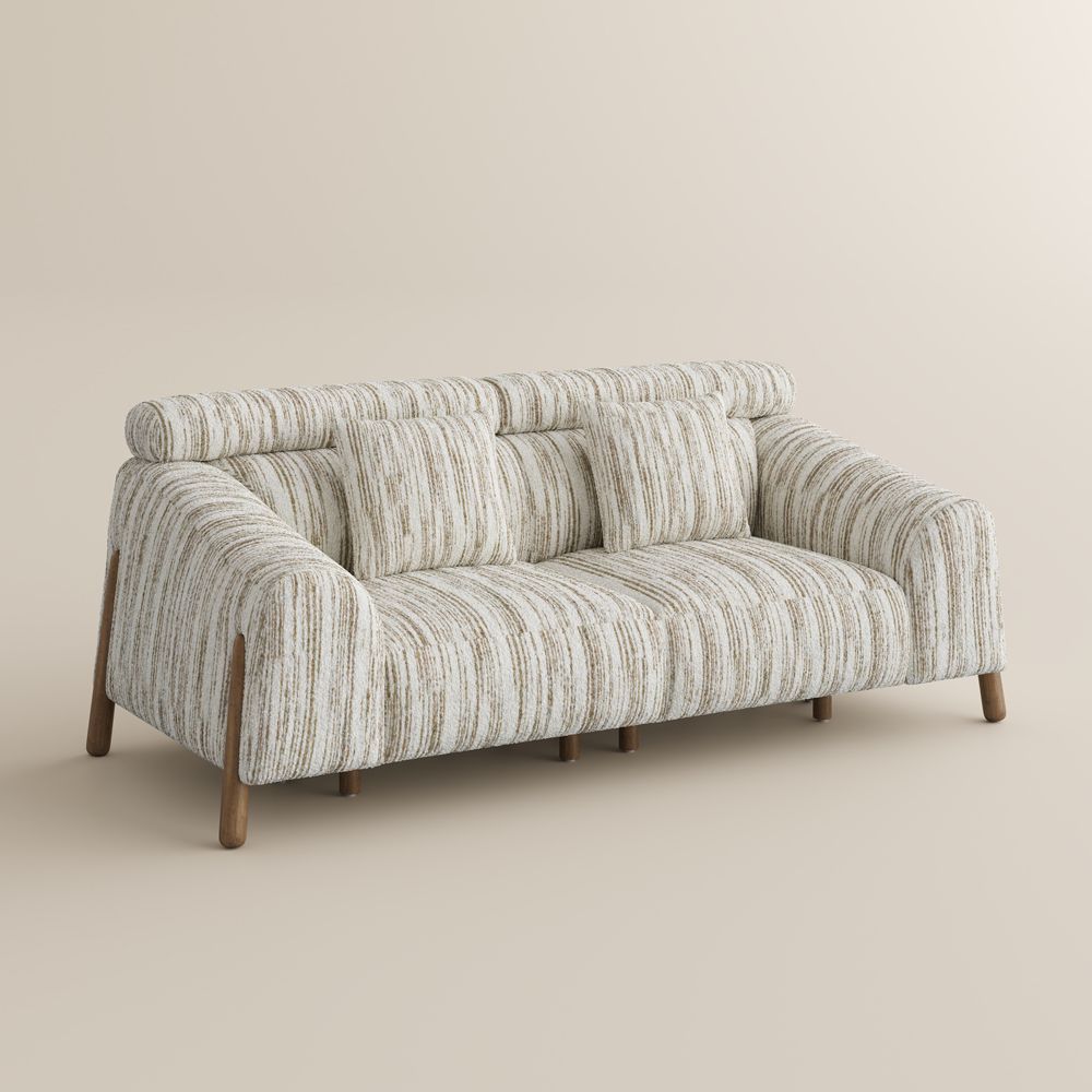Beige Brown&Beige Cotton and Linen Sofas & Loveseats