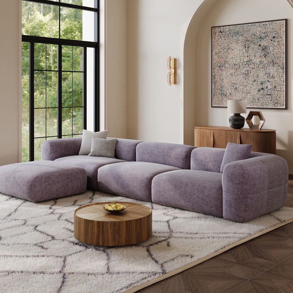 Curved Armrest Puce Chenille Sofas & Loveseats