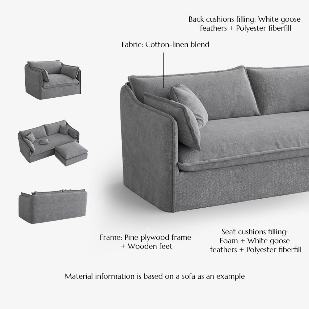 Living Room Gray Cotton and Linen Sofas & Loveseats