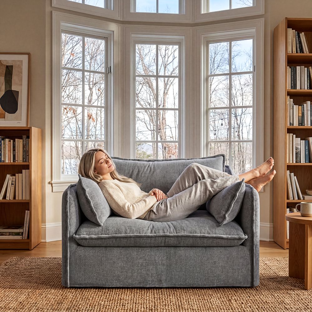 Office Gray Cotton and Linen Sofas & Loveseats