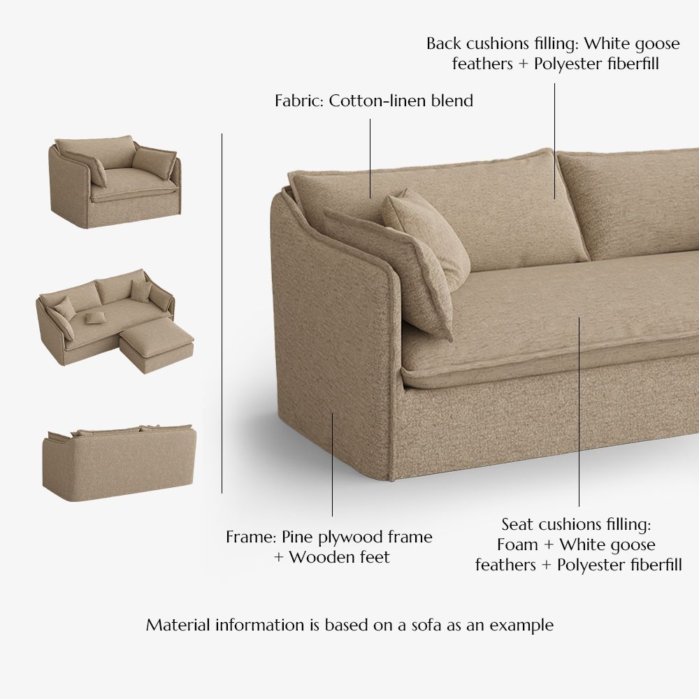 Mid Century Modern Khaki Cotton and Linen Sofas & Loveseats