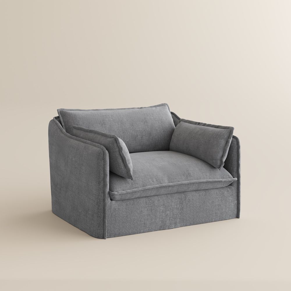Single Seat Gray Cotton and Linen Sofas & Loveseats