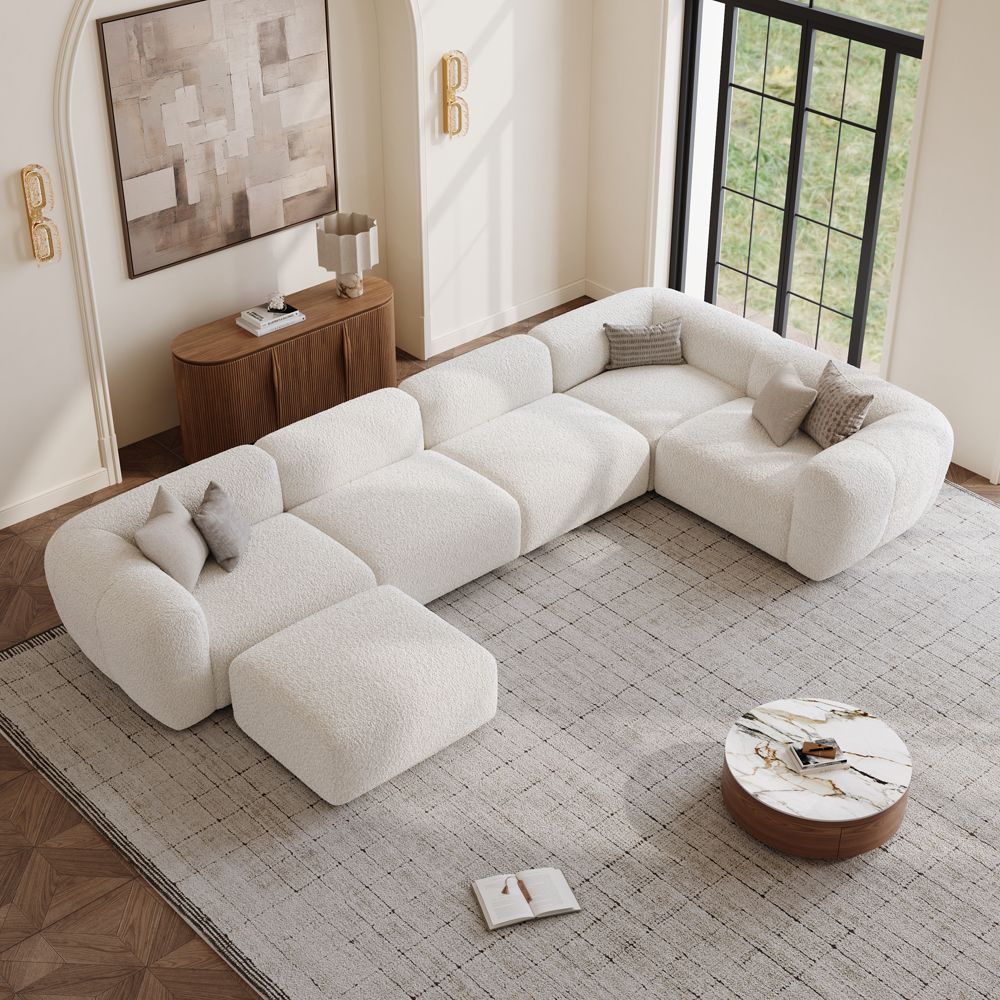 5-6 Seater Beige Bouclé Sofas & Loveseats