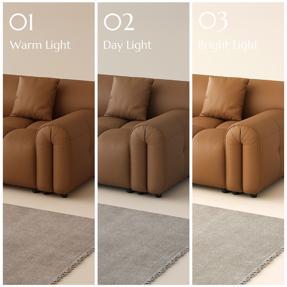 Curved Armrest Caramel Genuine Leather Sofas & Loveseats