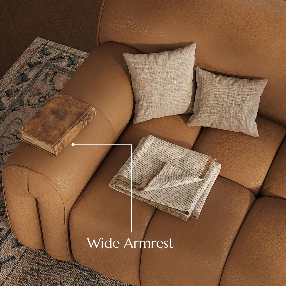 Curved Armrest Caramel Genuine Leather Sofas & Loveseats