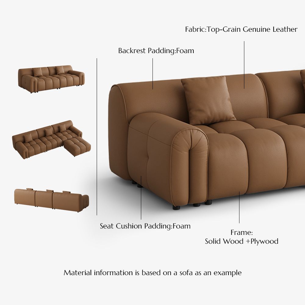 Curved Armrest Caramel Genuine Leather Sofas & Loveseats