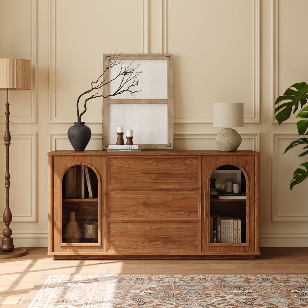 Fully Assemble Walnut Color Engineered Wood Storage Cabinets