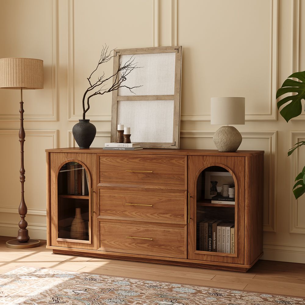 Mid Century Walnut Color Engineered Wood Storage Cabinets