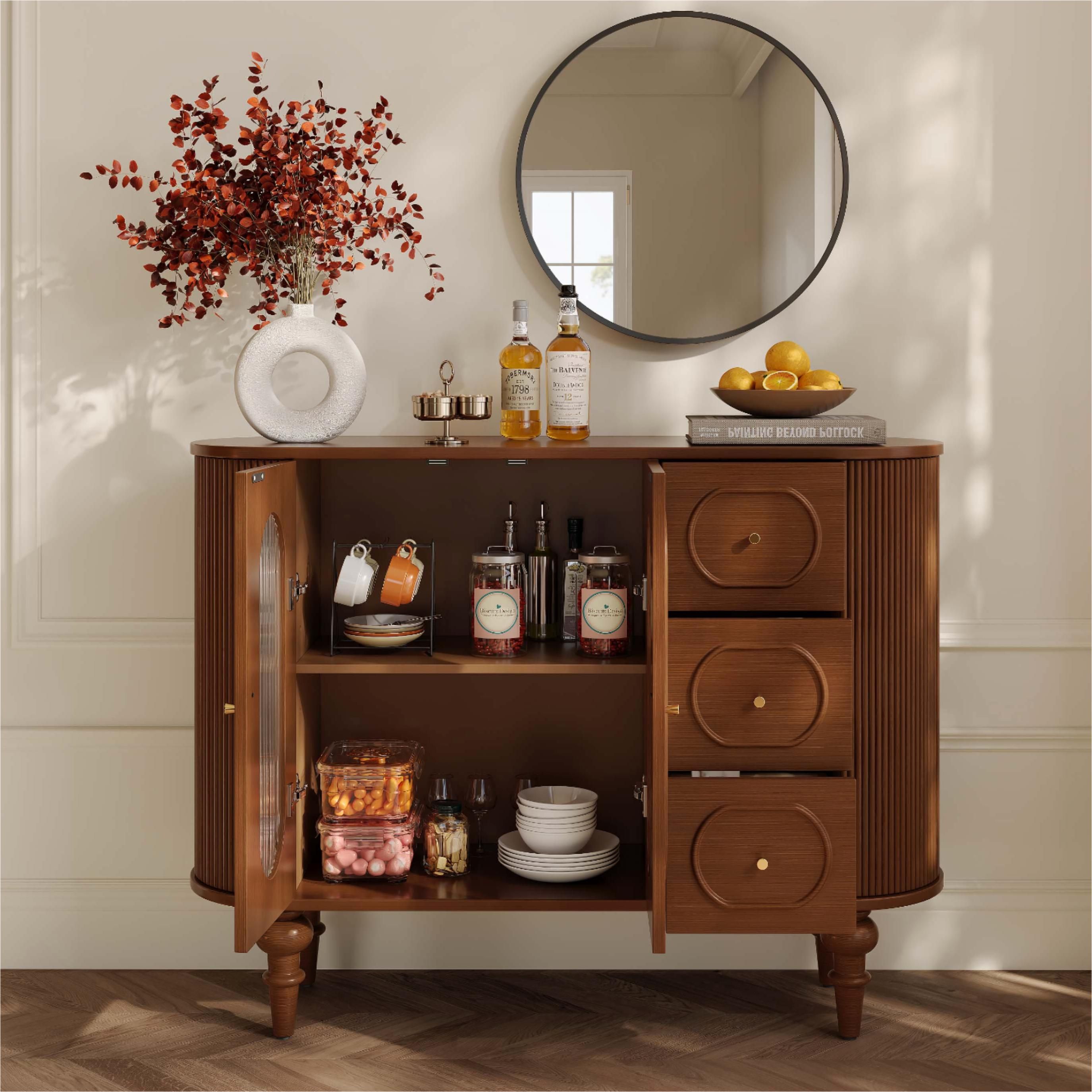with Cabinets Walnut Color Engineered Wood Storage Cabinets