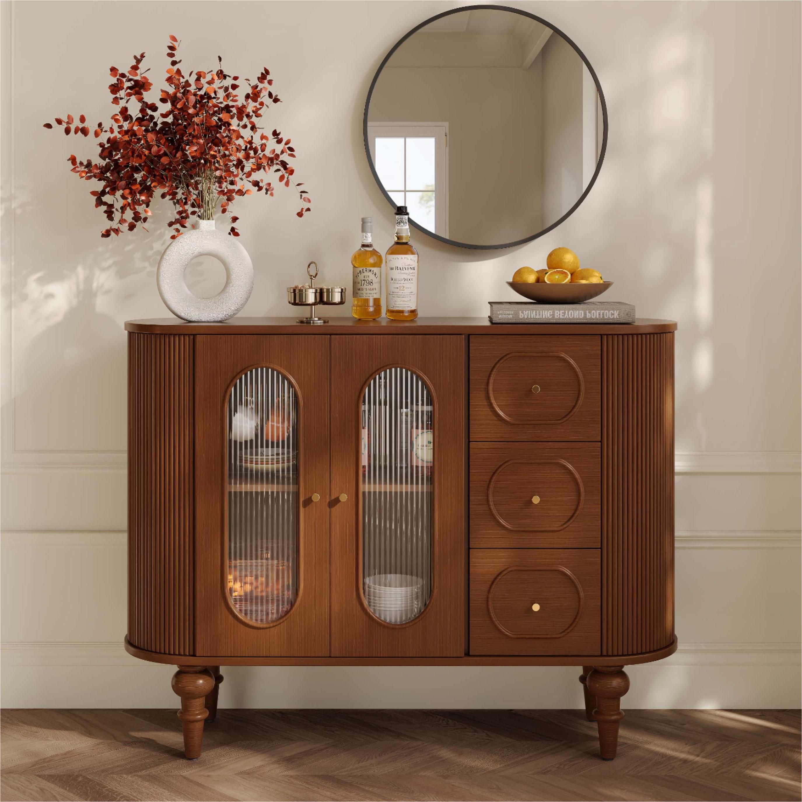 with Cabinets Walnut Color Engineered Wood Storage Cabinets