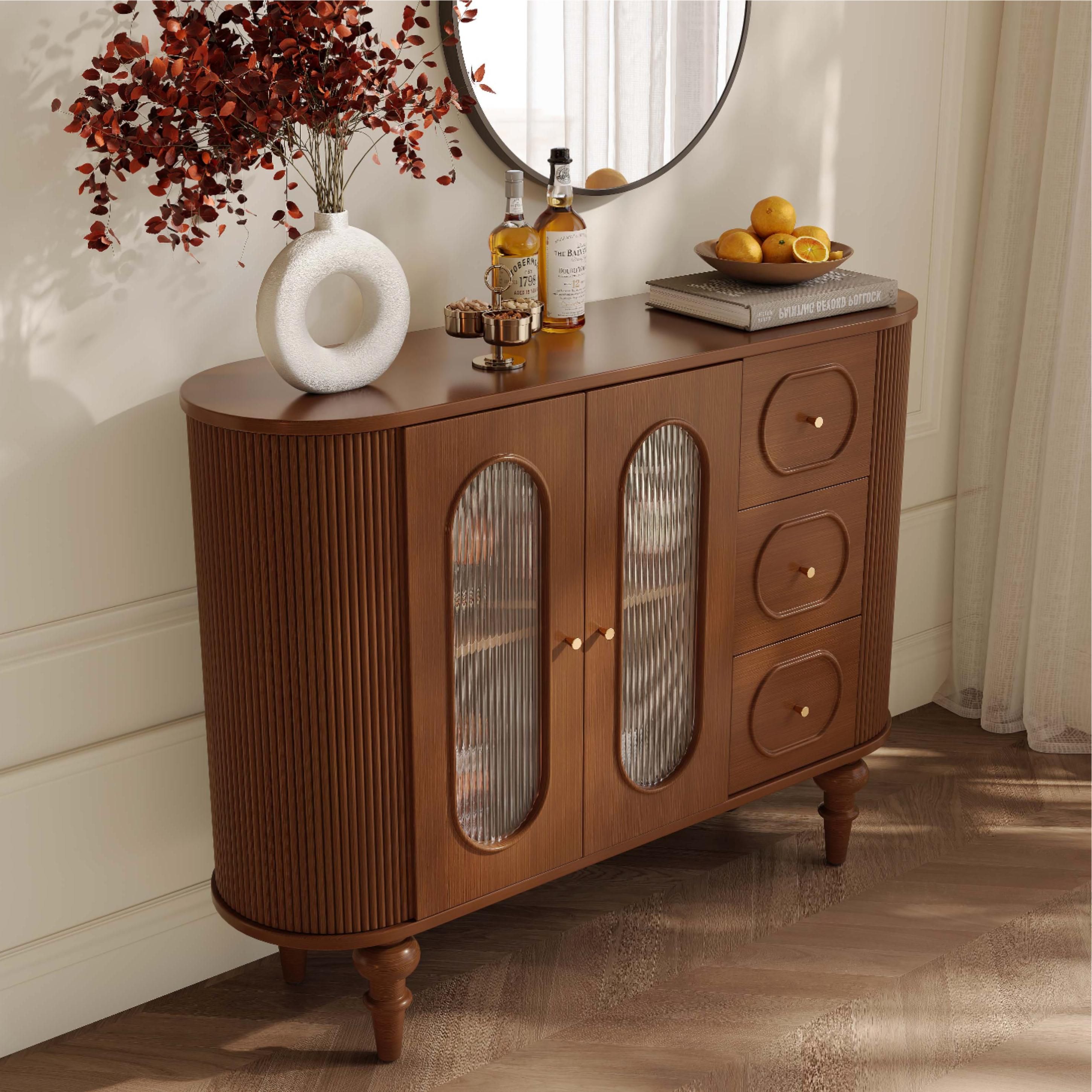 Mid Century Modern Walnut Color Engineered Wood Storage Cabinets