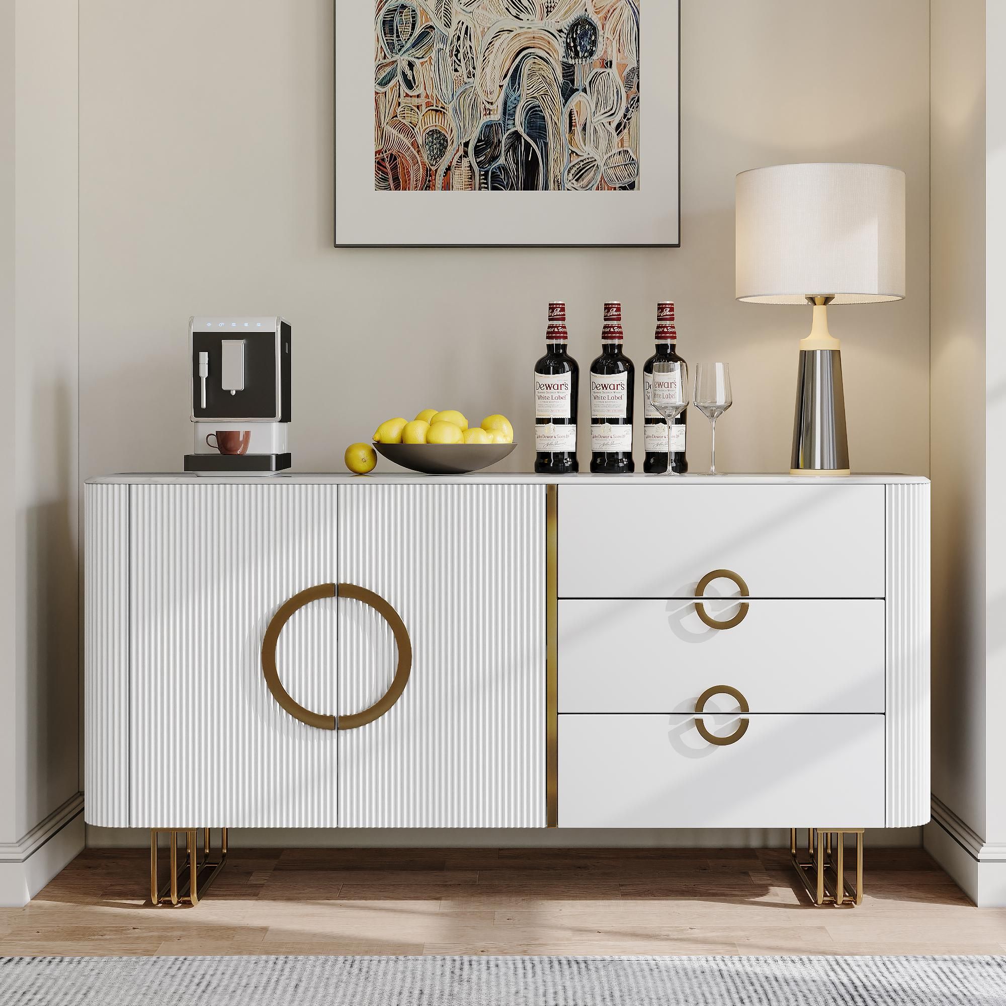 with Cabinets White Glossy Sintered Stone Storage Cabinets