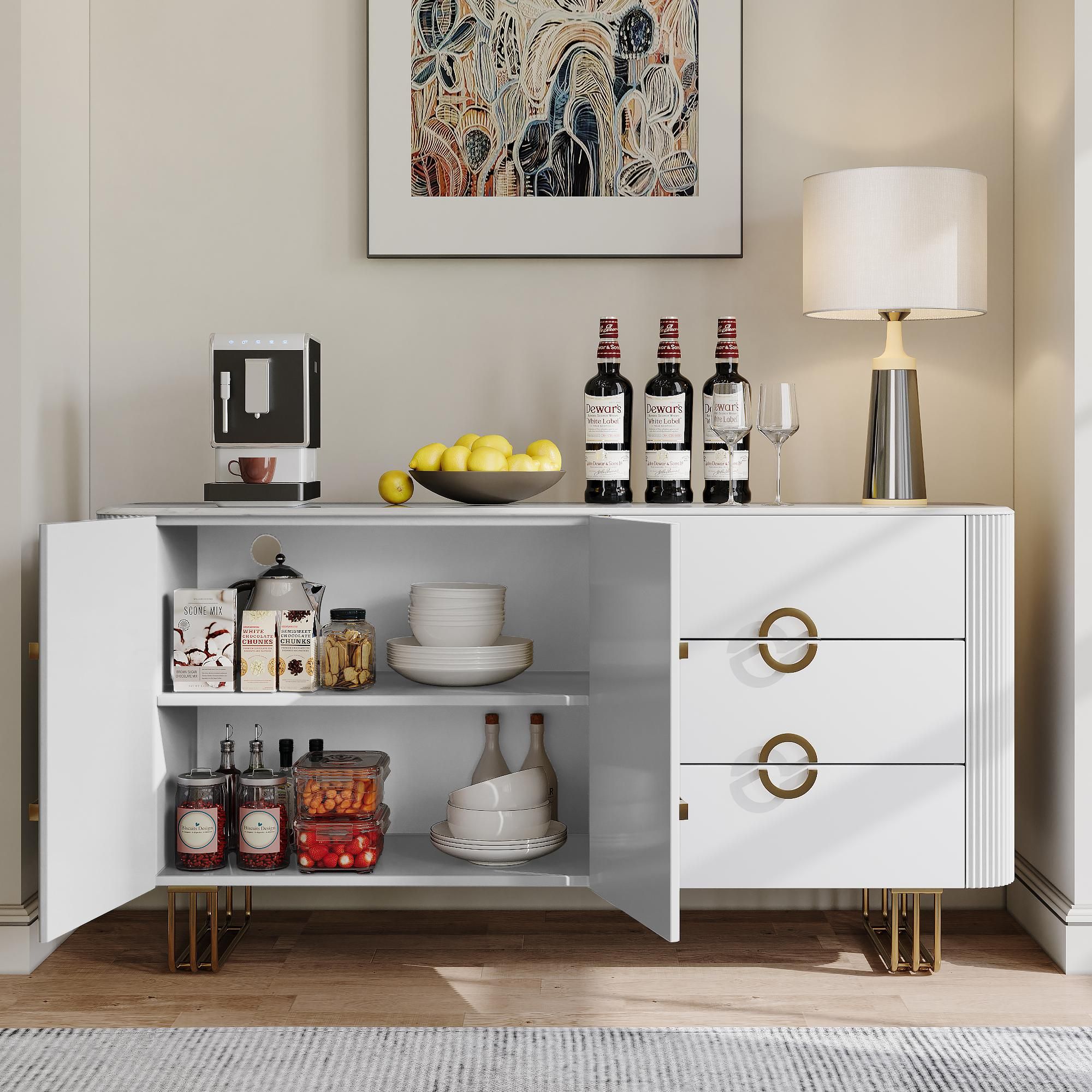 Sintered Stone Top White Glossy Sintered Stone Storage Cabinets