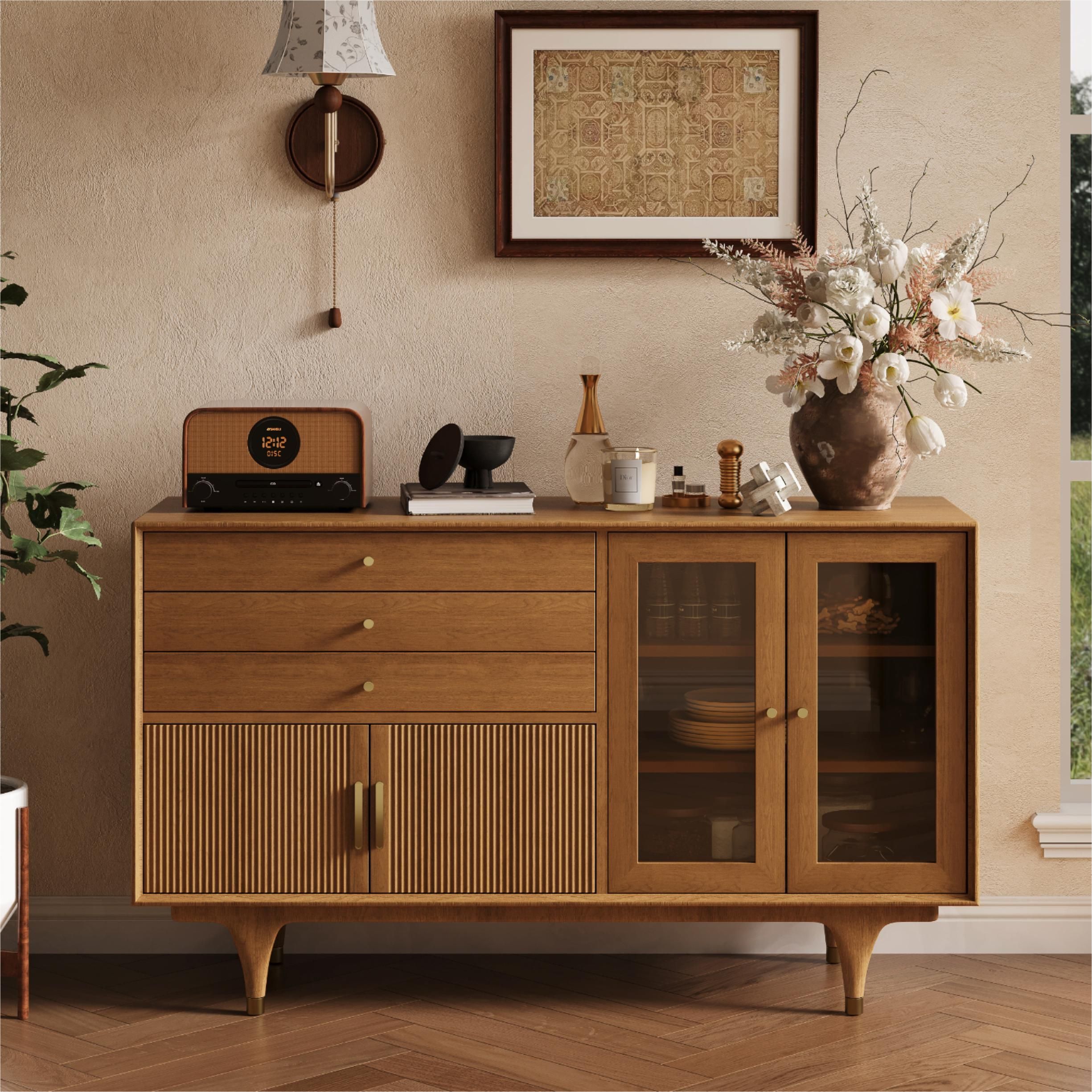 Drawer Storage Walnut Engineered Wood Storage Cabinets