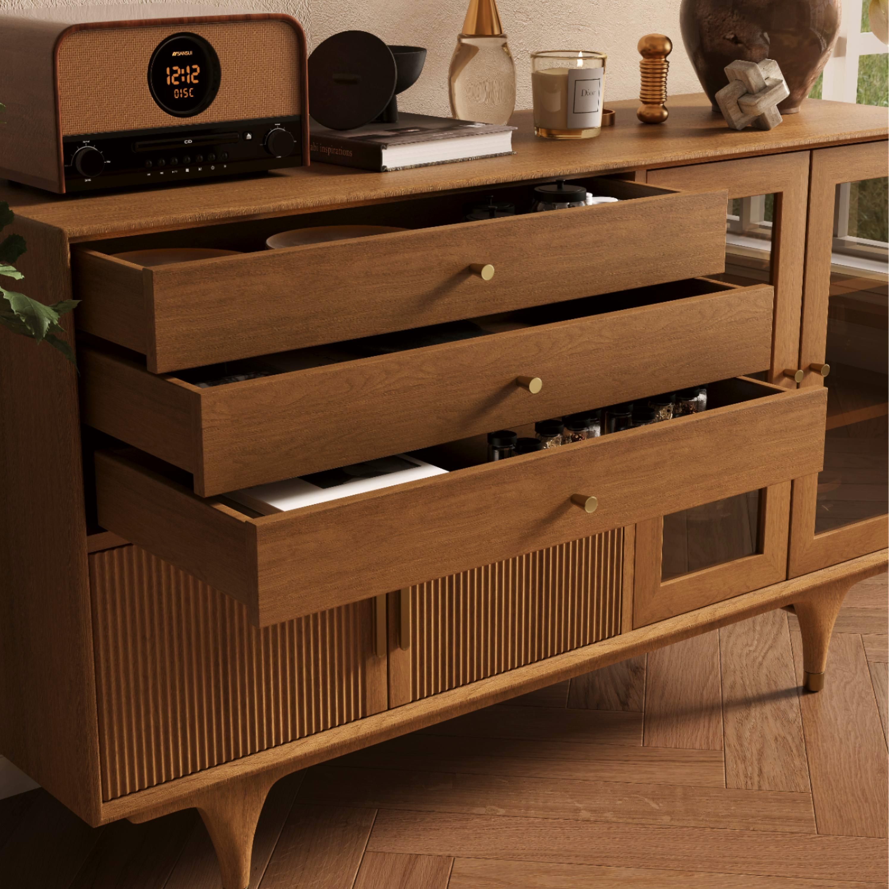 Mid Century Modern Walnut Engineered Wood Storage Cabinets