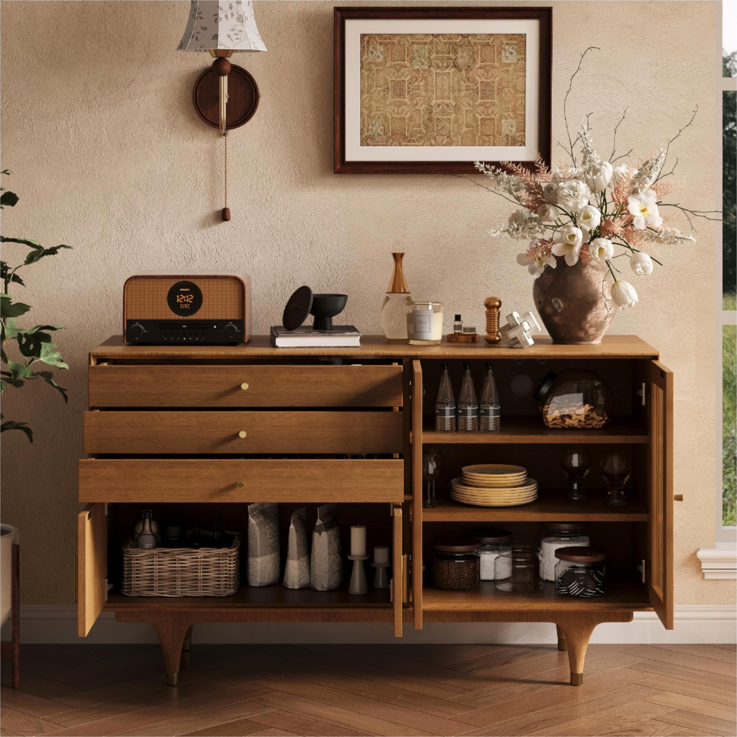Drawer Storage Walnut Engineered Wood Storage Cabinets