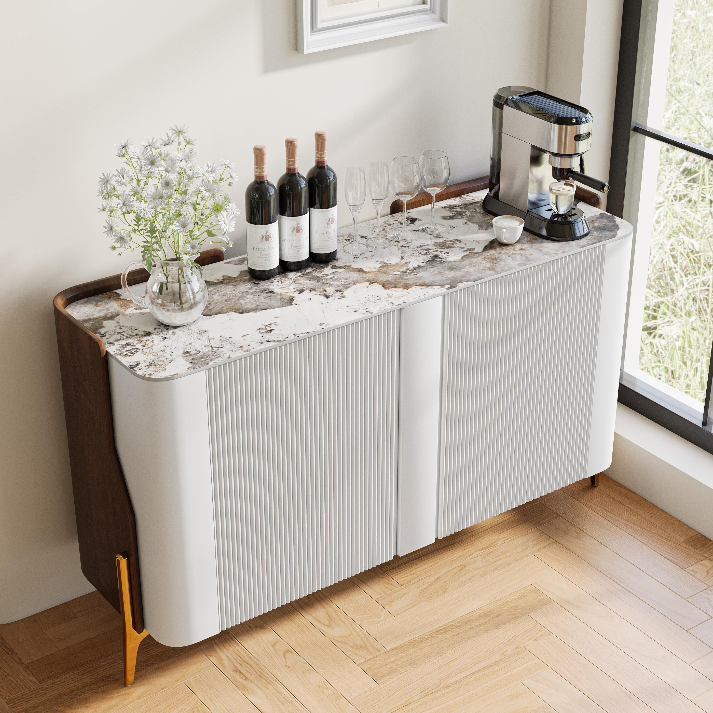 Sintered Stone White Glossy Sintered Stone Storage Cabinets