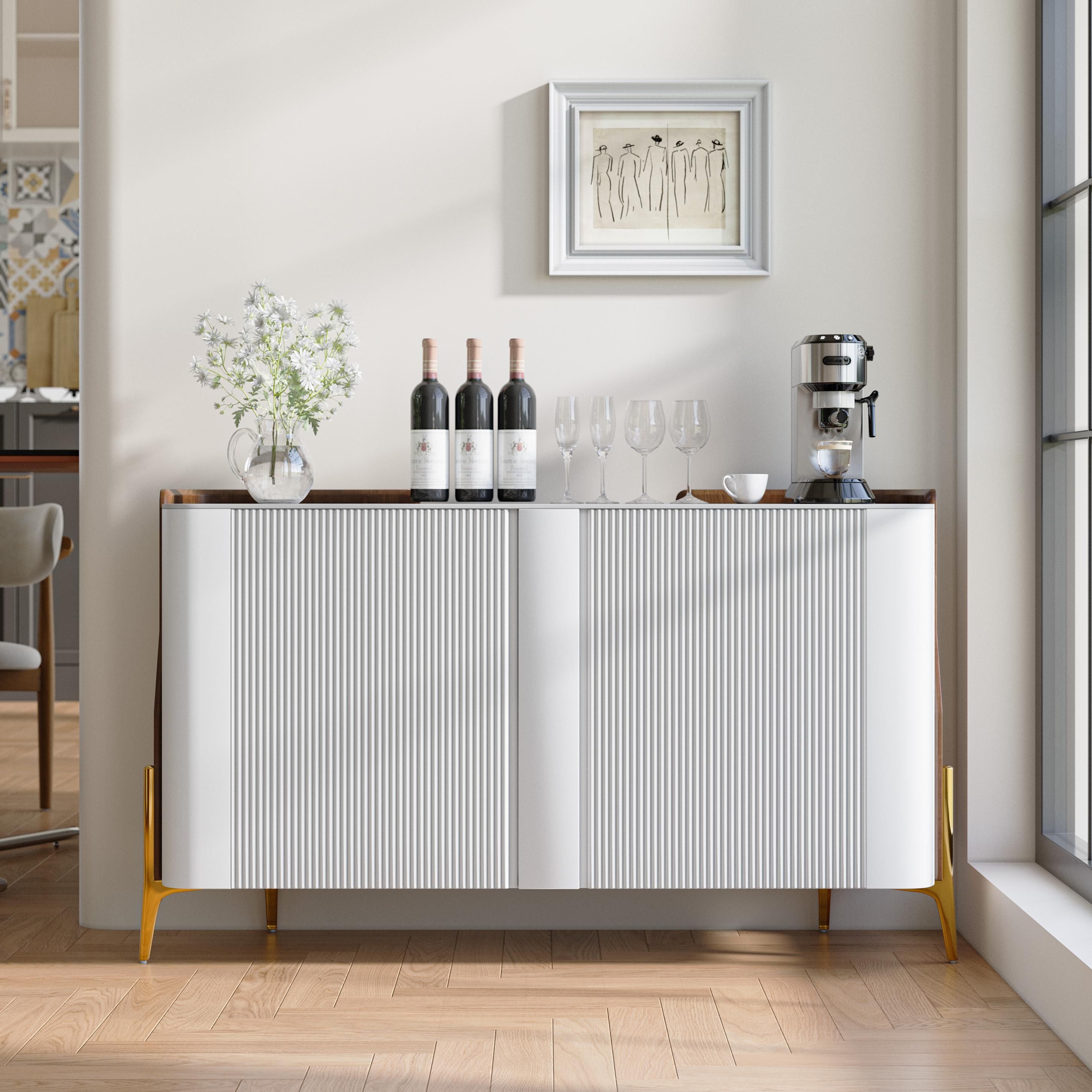 Metal Leg White Glossy Sintered Stone Storage Cabinets