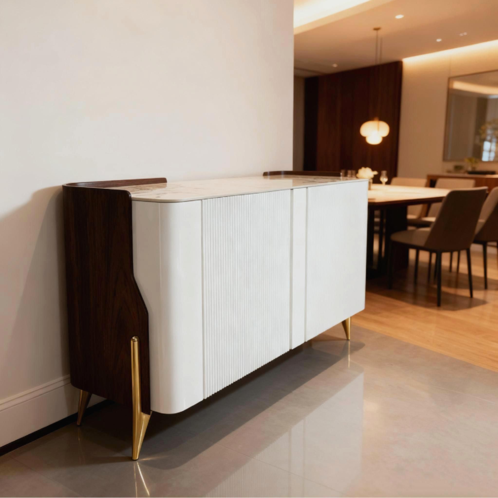 Modern White Glossy Sintered Stone Storage Cabinets