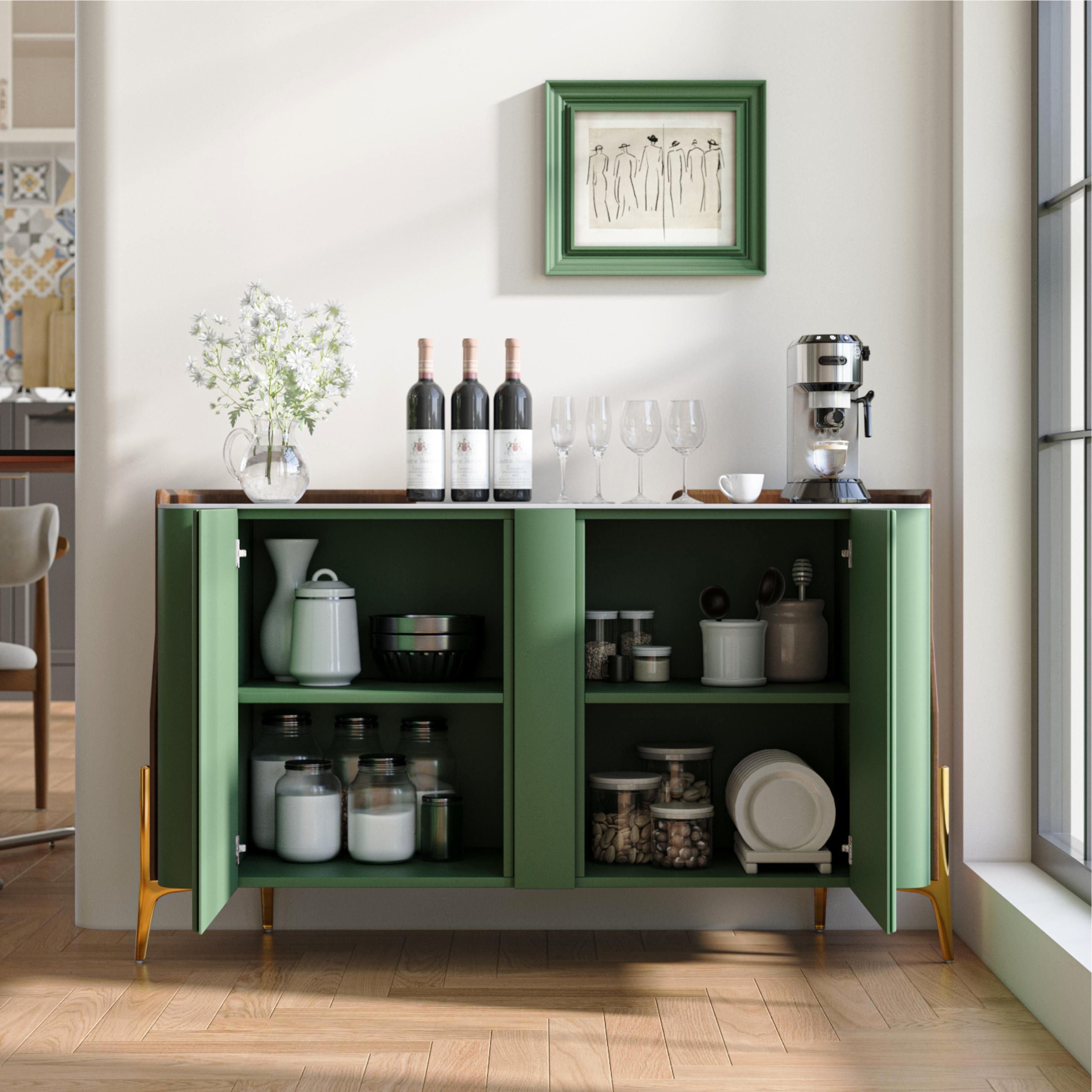 Metal Leg Green Glossy Sintered Stone Storage Cabinets