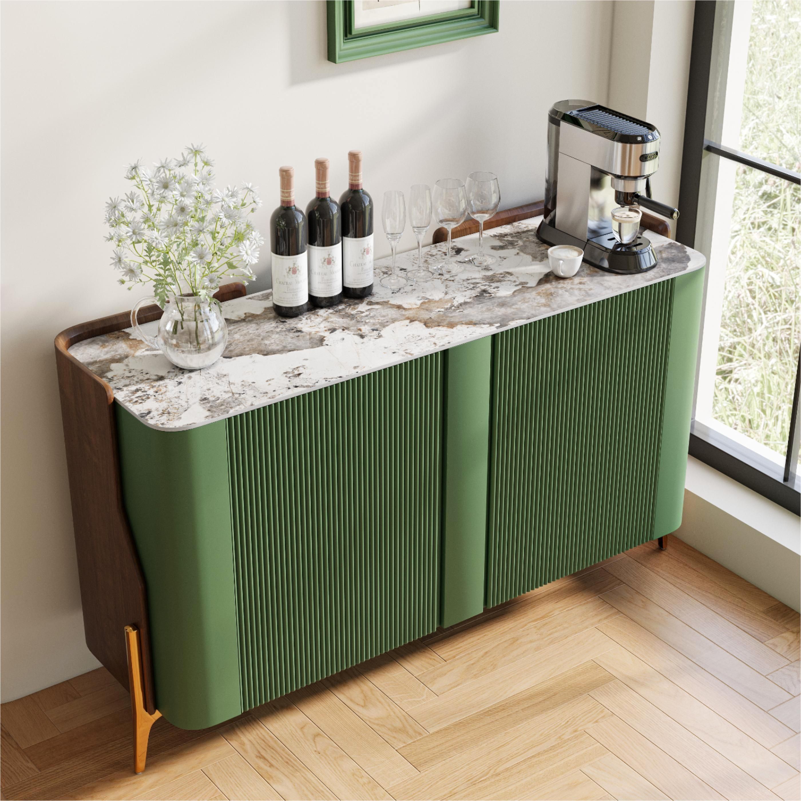 Modern Green Glossy Sintered Stone Storage Cabinets
