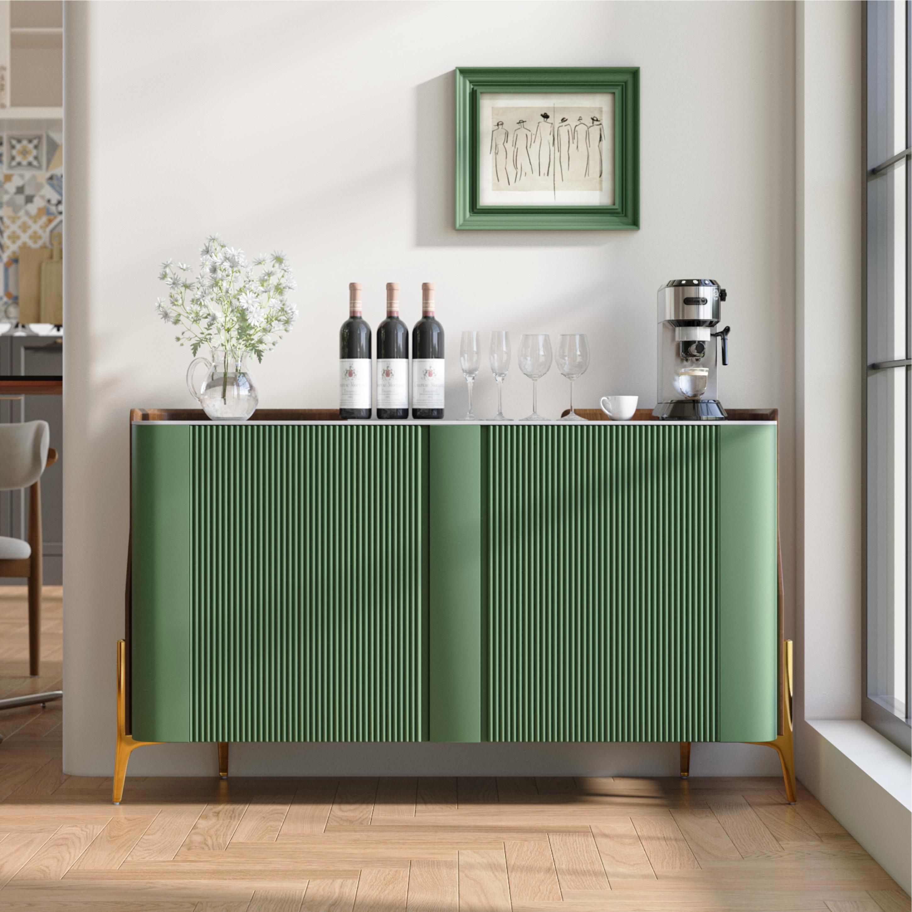 Sintered Stone Top Green Glossy Sintered Stone Storage Cabinets