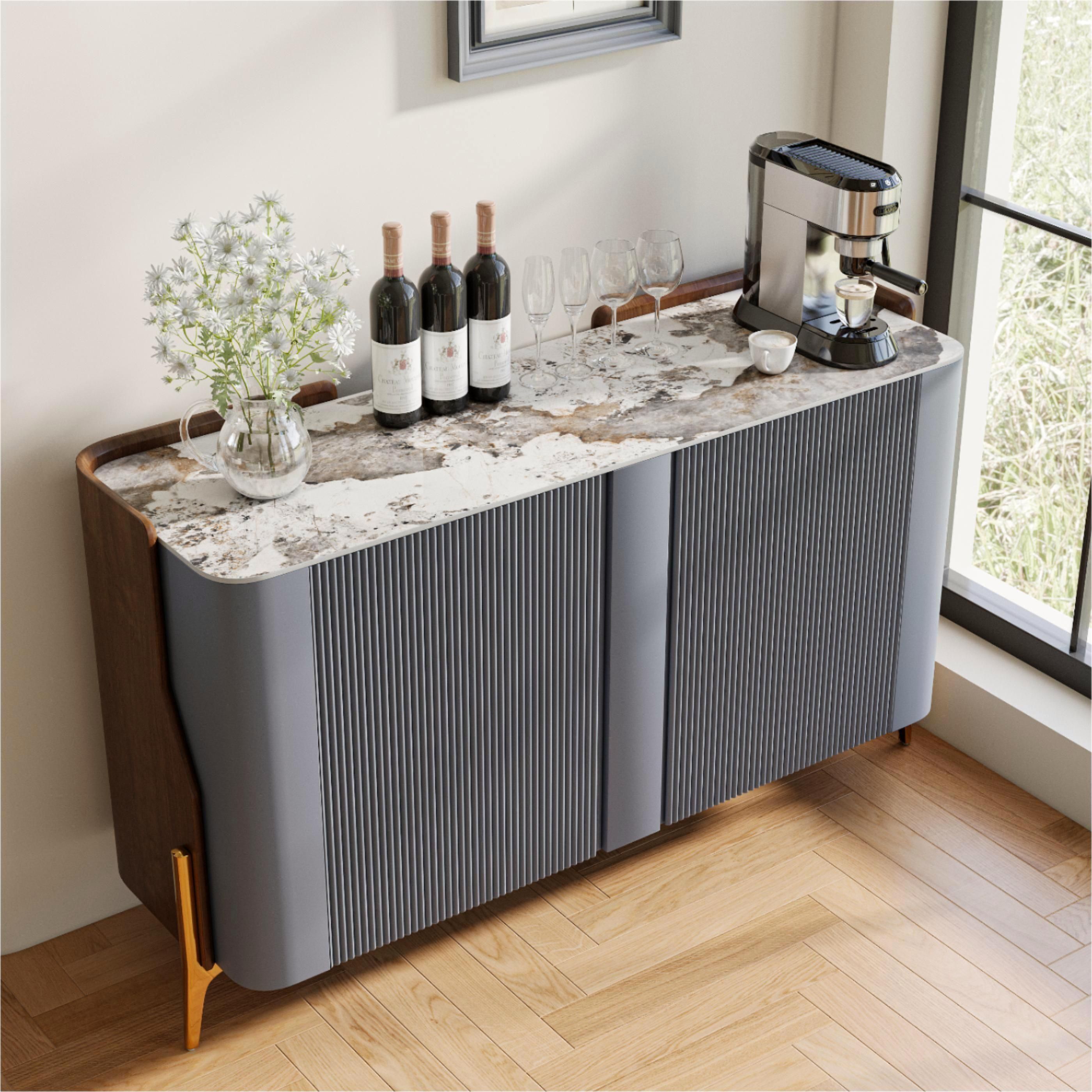 Modern Gray Glossy Sintered Stone Storage Cabinets
