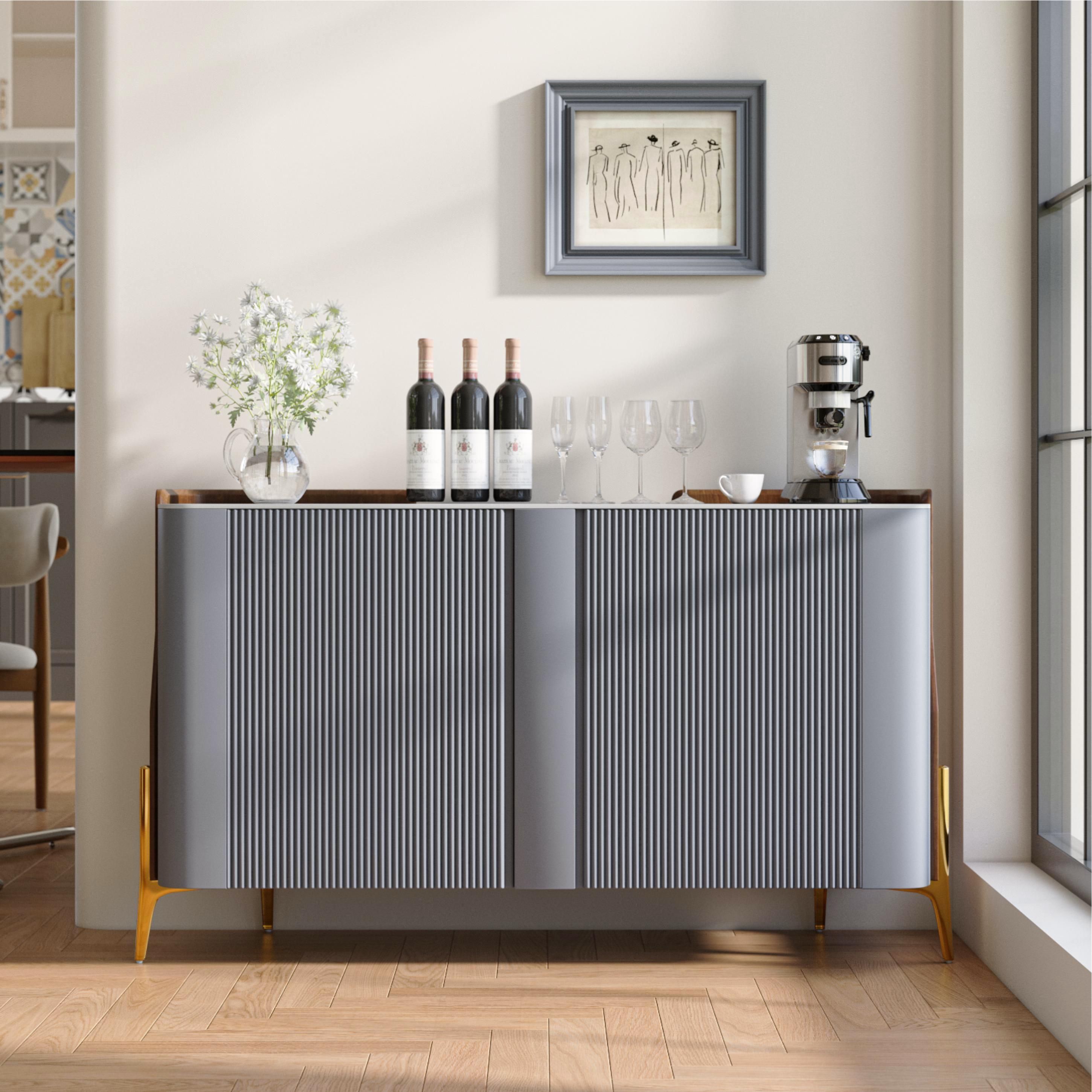 Wide Cabinets Gray Glossy Sintered Stone Storage Cabinets