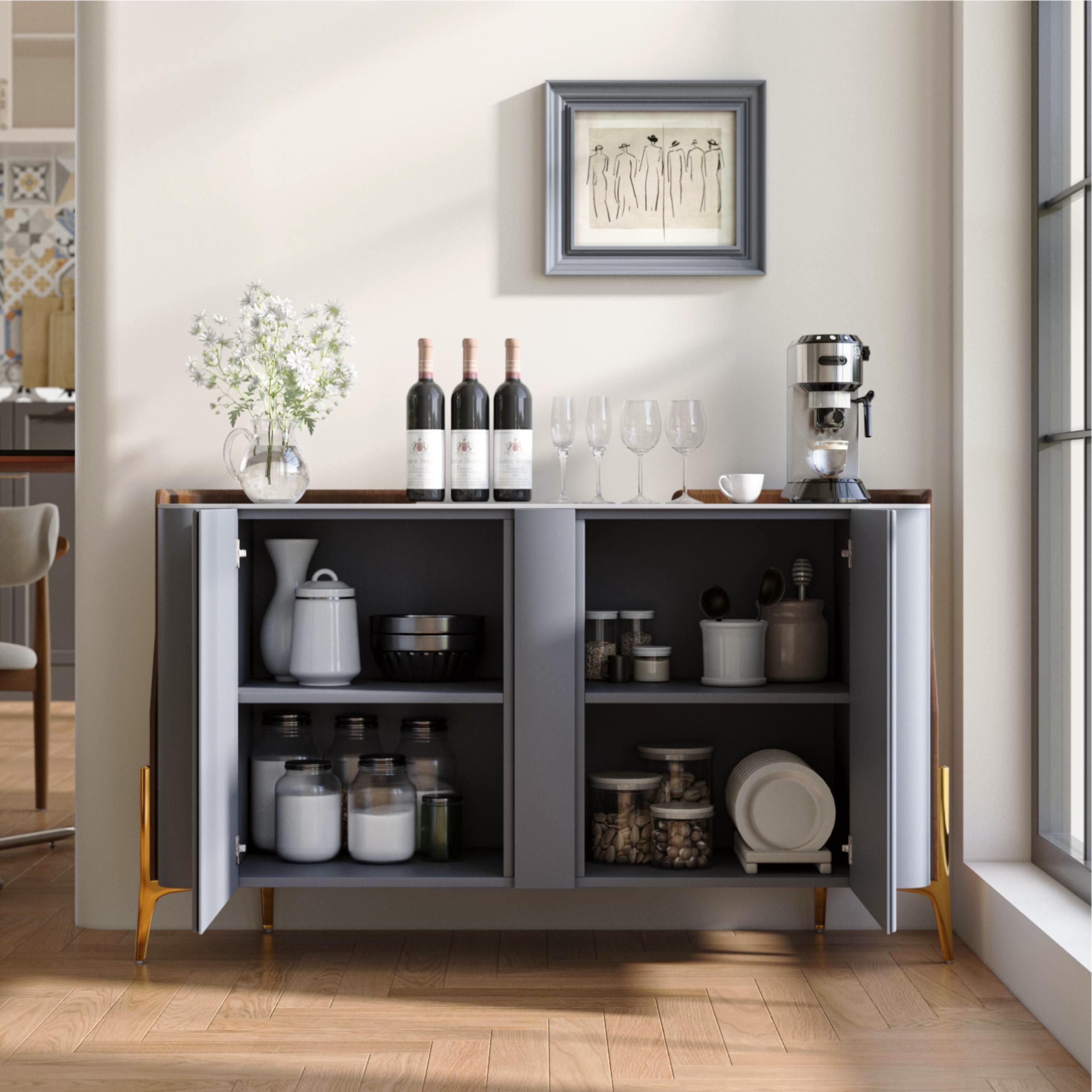Sintered Stone Top Gray Glossy Sintered Stone Storage Cabinets
