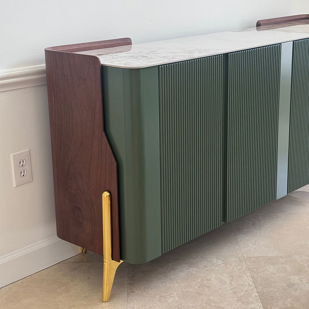 Wide Cabinets Green Glossy Sintered Stone Storage Cabinets