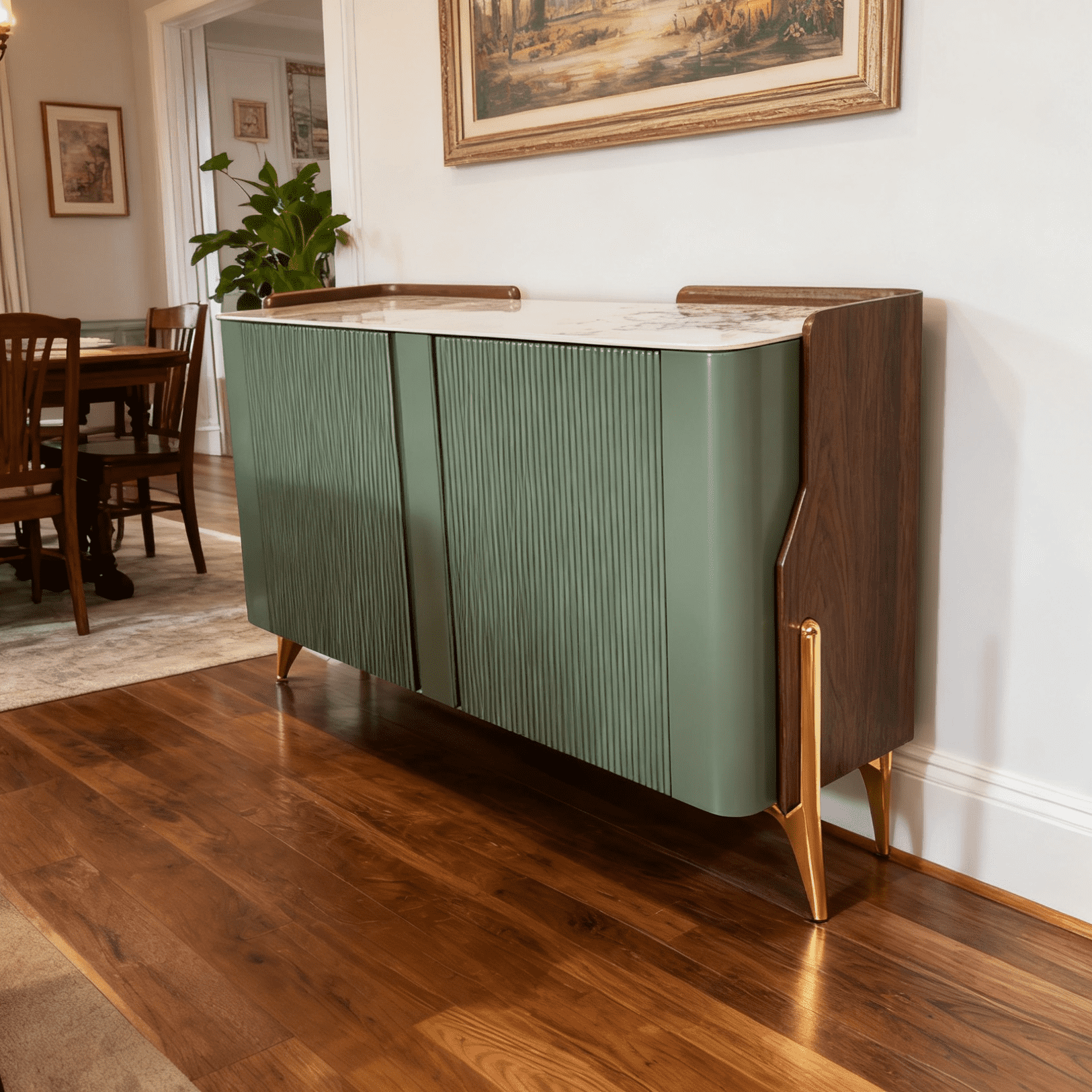 Modern Green Glossy Sintered Stone Storage Cabinets