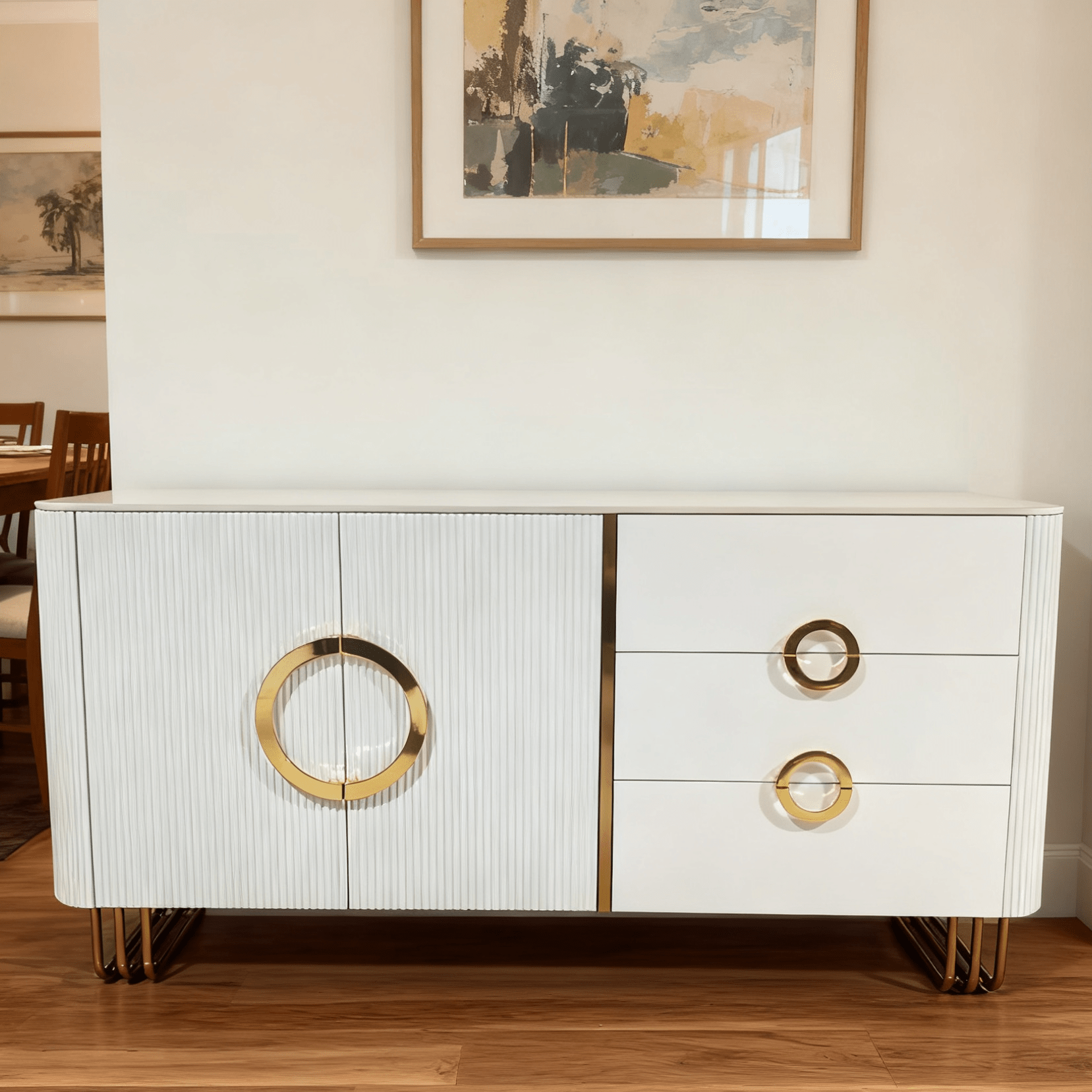 Metal Leg White Glossy Sintered Stone Storage Cabinets