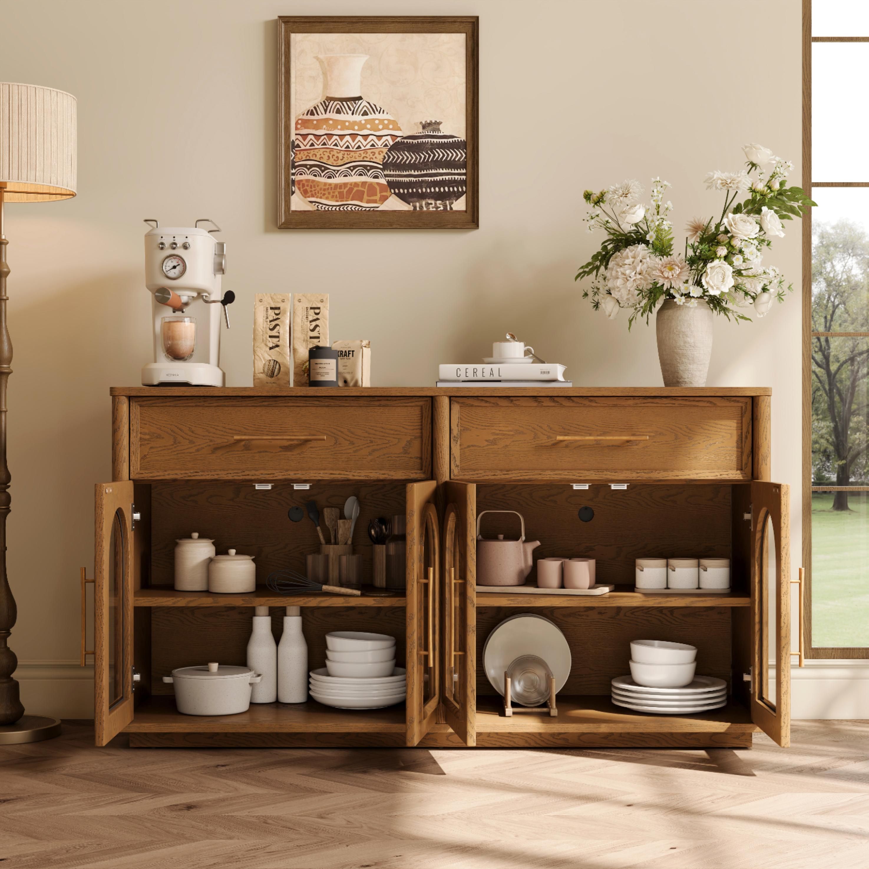 Drawer Storage Light Walnut Color Engineered Wood Storage Cabinets